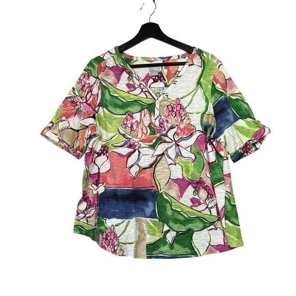 Chicos Women's Top Size 2 / US Large Colorful Pullover Floral Cotton Blend - Picture 1 of 6